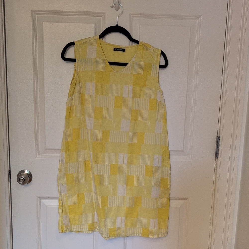 Allen Solly Yellow and White Checkered Tank Top
